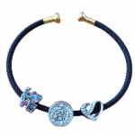Black Charm Bracelet with Charms - Love, Diamante Swirl and Heart