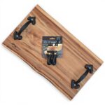 Walnut Live Edge Charcuterie Board with Cast Iron Handles & Cheese Utensils