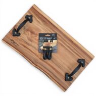 Walnut Live Edge Charcuterie Board with Cast Iron Handles & Cheese Utensils